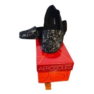 AEROSOLES MR SOFTEE Black and Silver Slip-On Women Shoes 8M